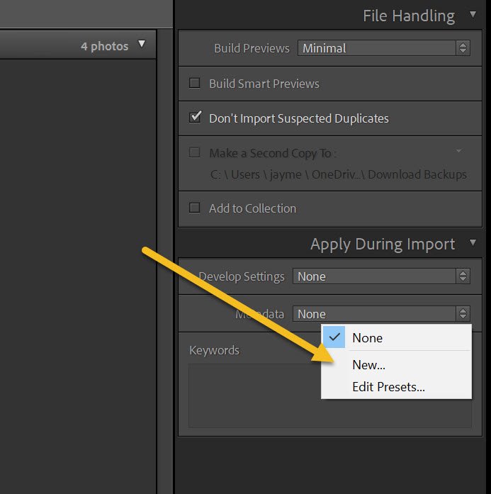 creating a metadata preset
