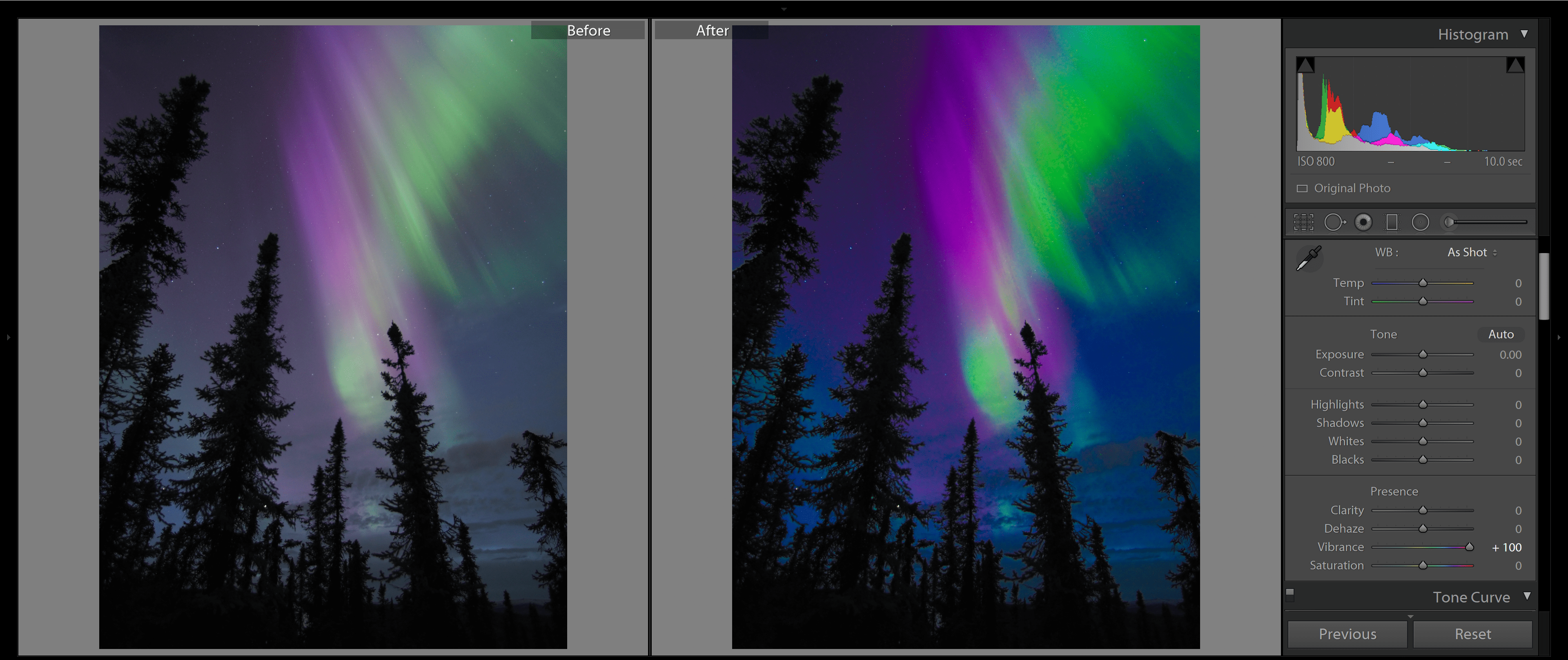 How to edit the aurora in Lightroom